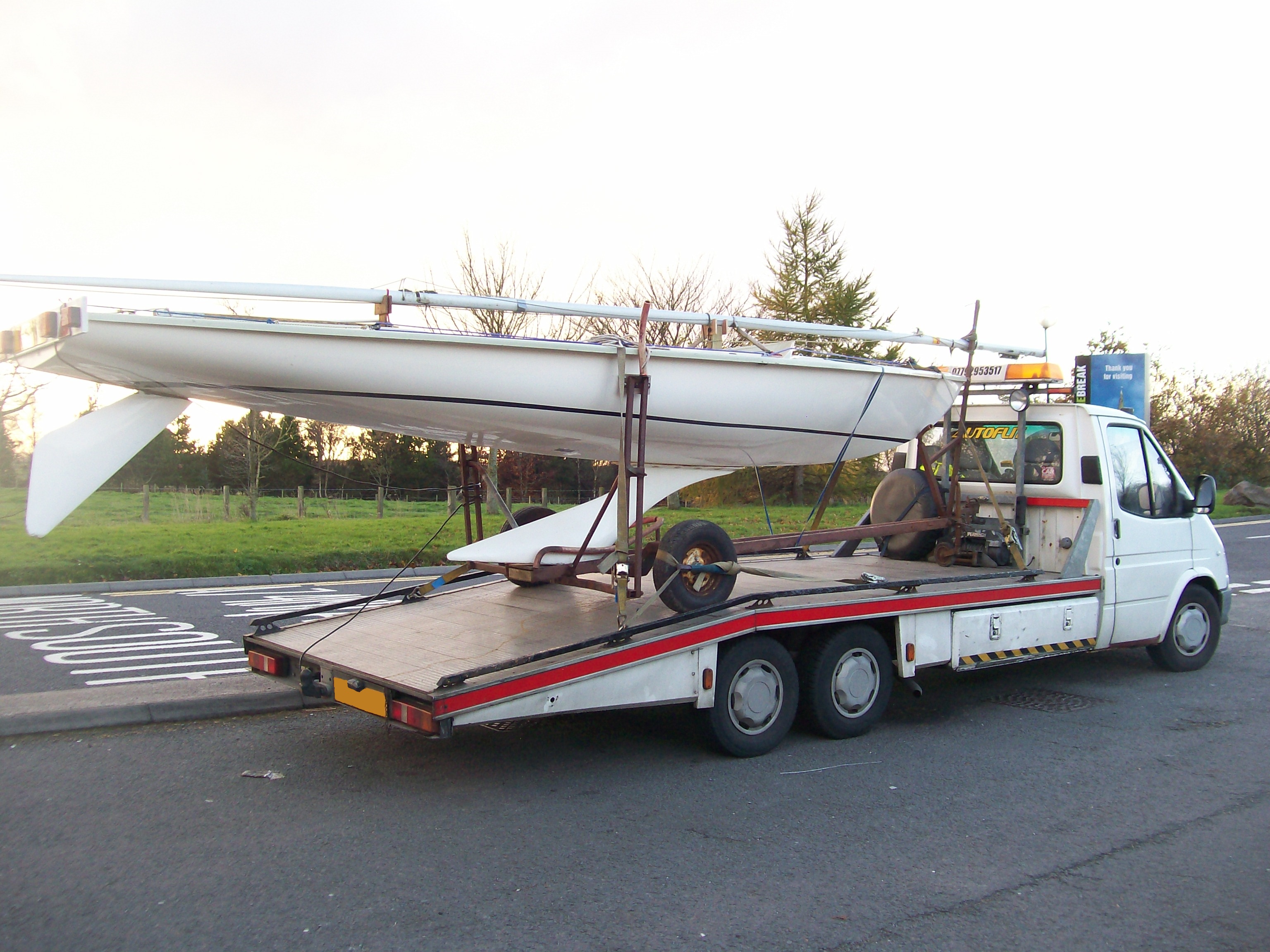 20ft Racing Dinghy on the back of the Autoflit Transporter